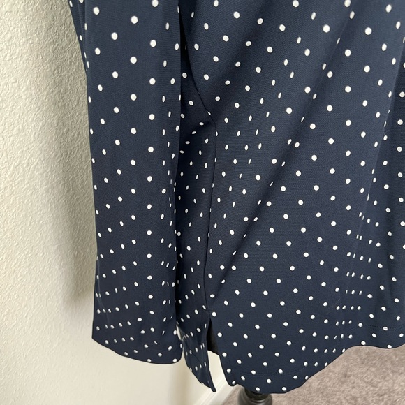 Liz Claiborne petite navy blue button down blouse with white dots - Picture 3 of 8